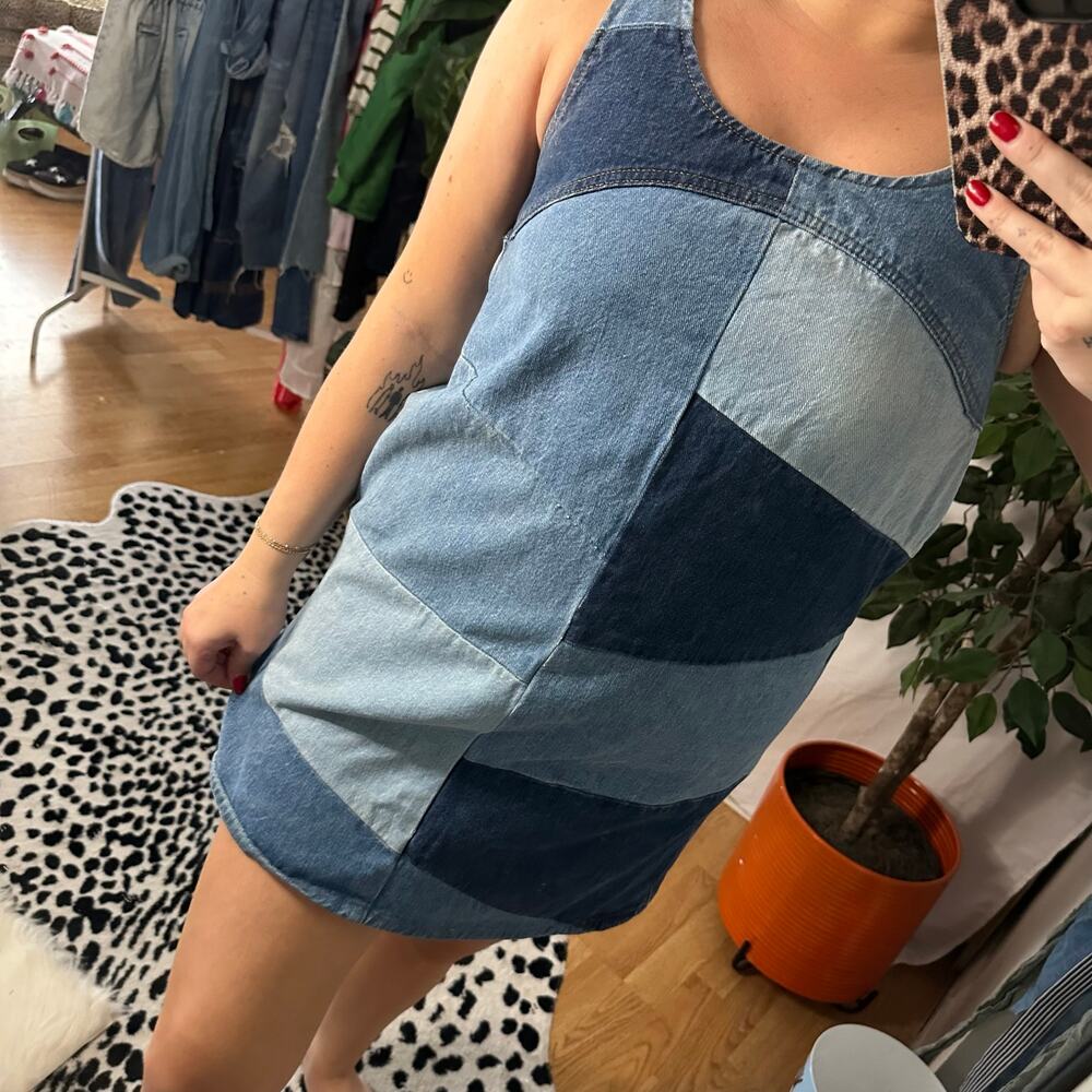 Frame Atelier Micro Flare Patchwork Denim Mini Dr… - image 7